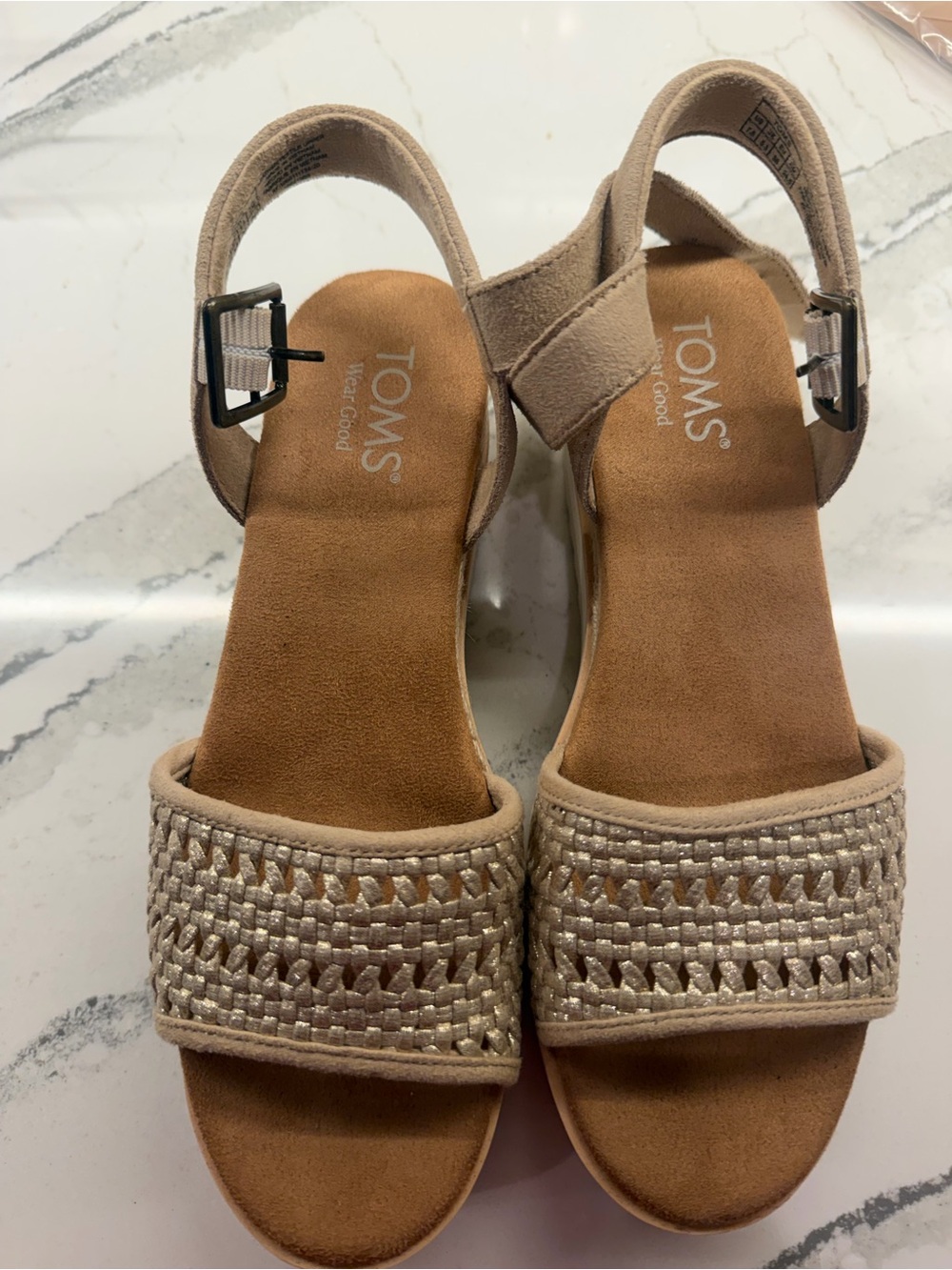 TOMS Women’s Tan Woven Suede Ankle-Strap Sandals
